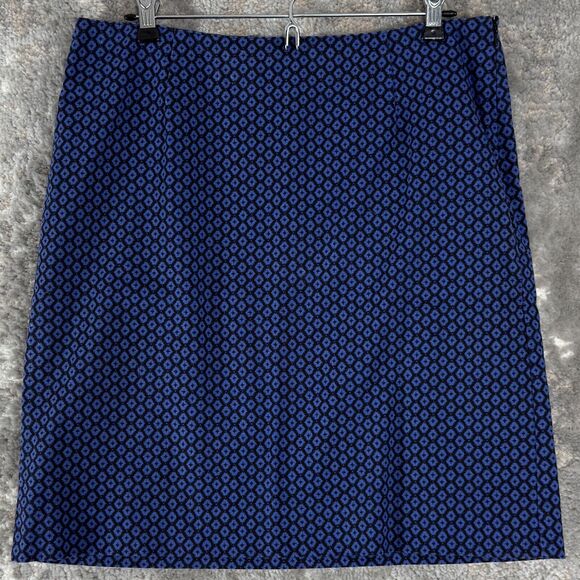 LL Bean Size 8 Favorite Fit Geometric Stretch Mini Pencil Skirt Navy Zip Casual - Picture 1 of 10